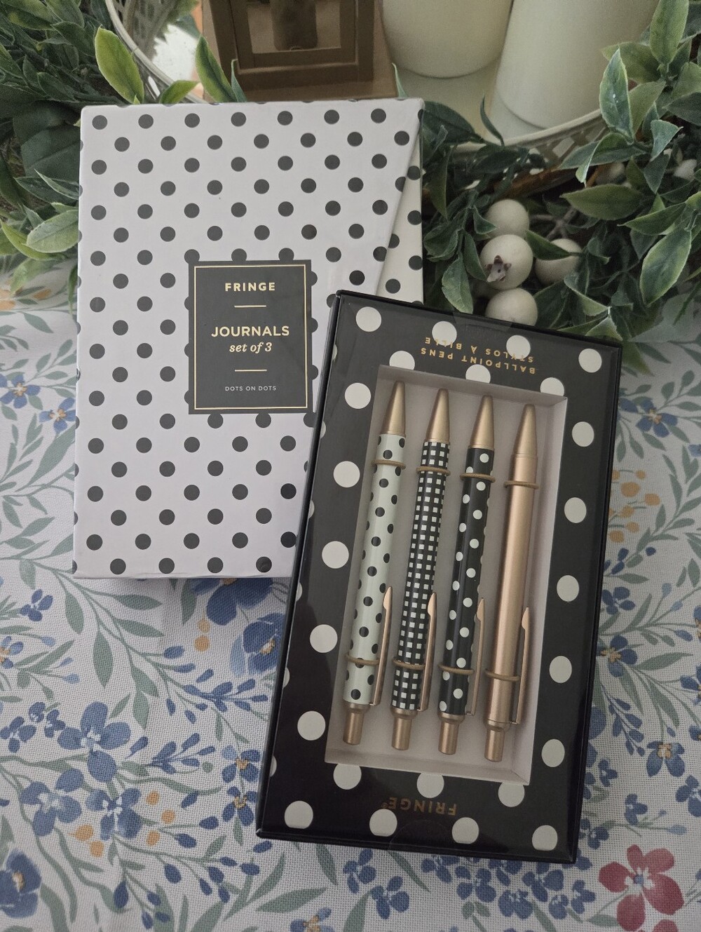 Fringe Studio Black & Rose Gold Polka Dot Ballpoint Pen Set & Journals